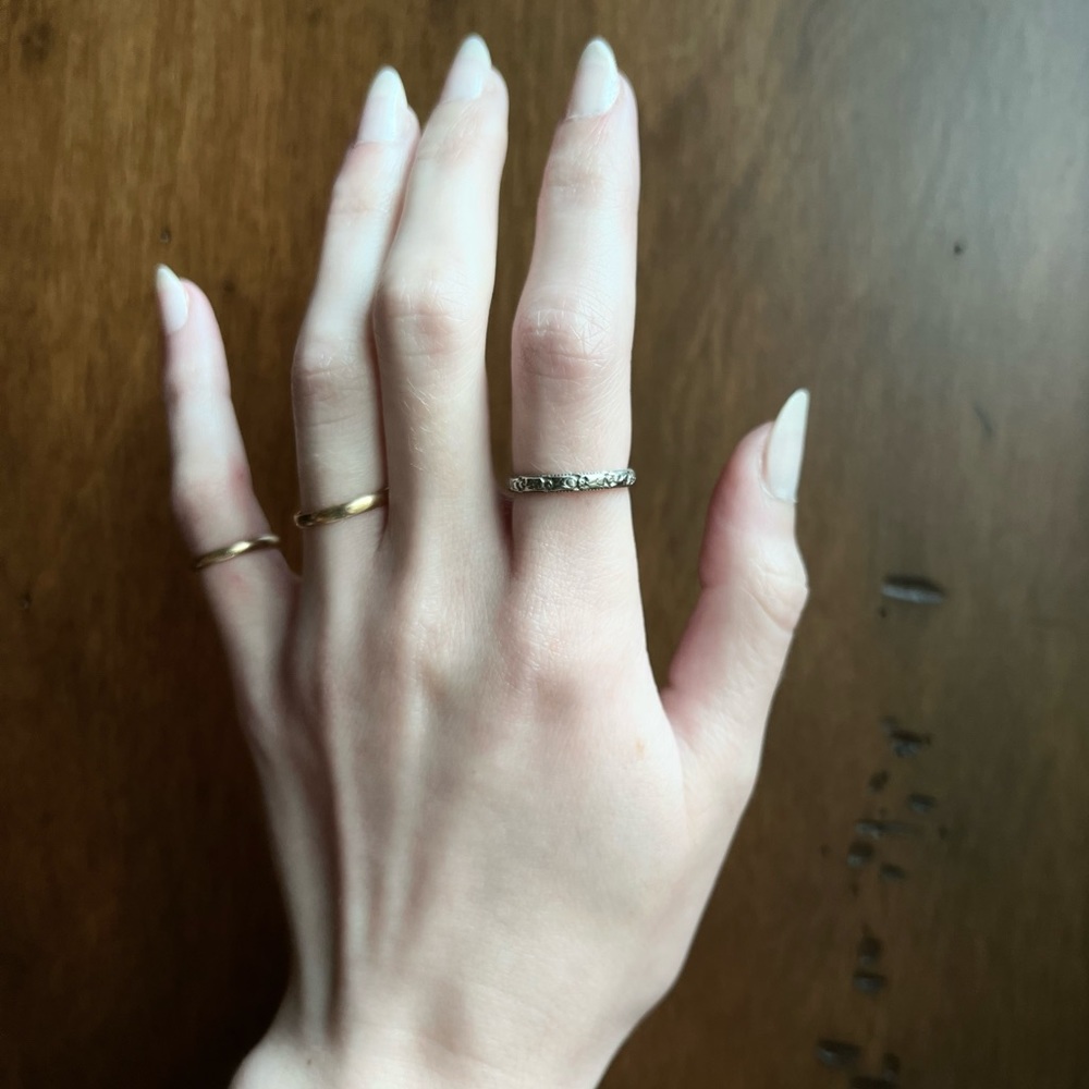 14K Floral Ring, Antique White Gold Stacking Ring, Orange Blossom Band